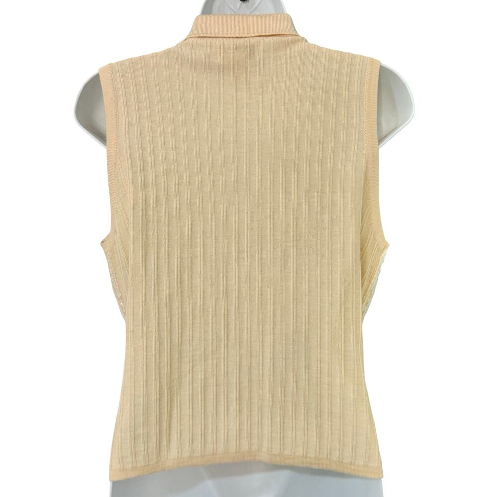 Vintage Banana Republic Cream Merino Wool Beaded Sleeveless Polo Sweater Tank L - Picture 5 of 10